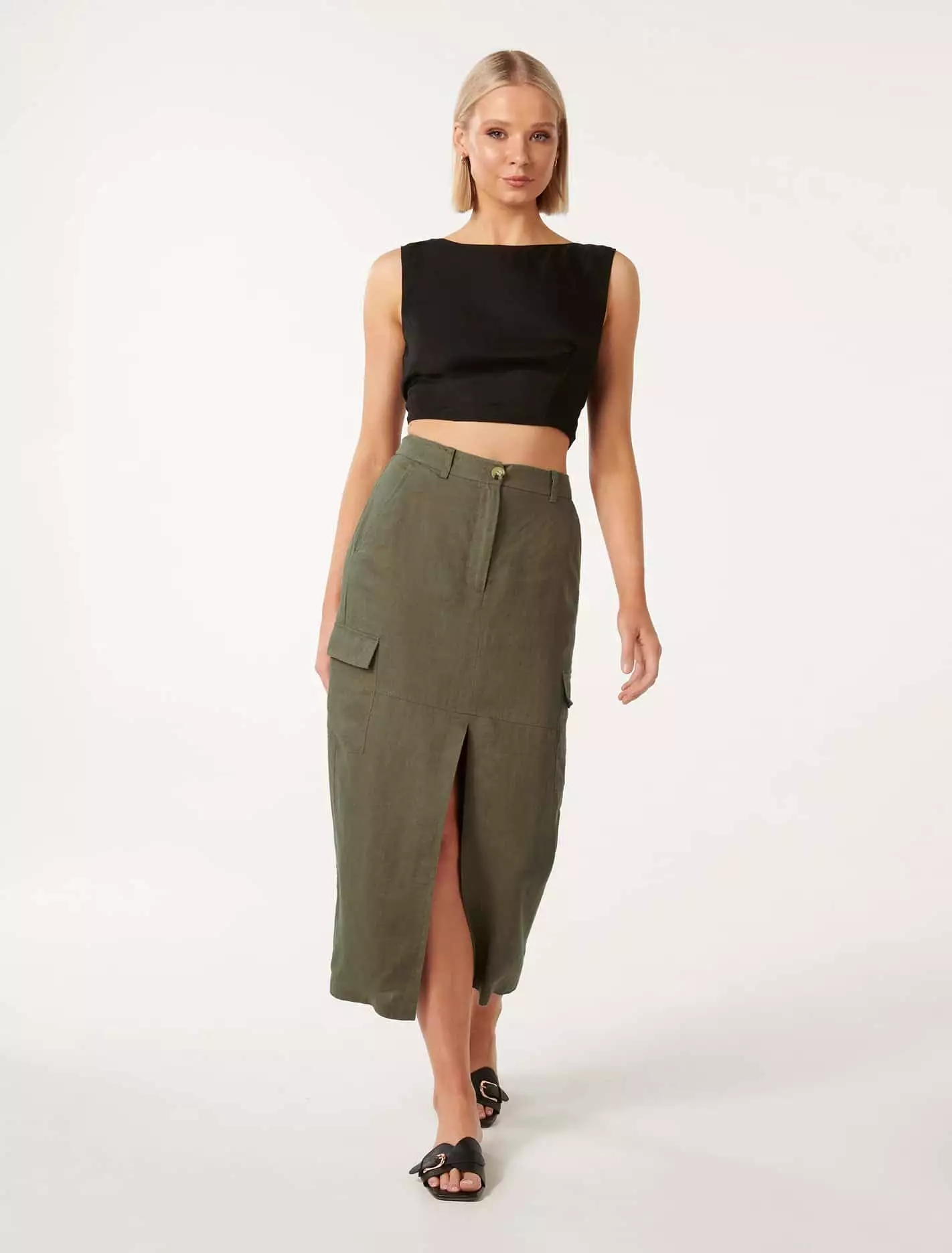 Ronnie Linen Cargo Midi Skirt