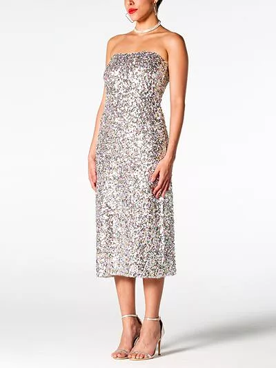 Sequin Straight Neck Midi Wrap Dress