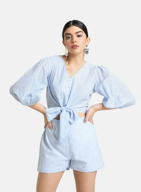 Set Of Cotton Stripped Tie Knot Top With Shorts.