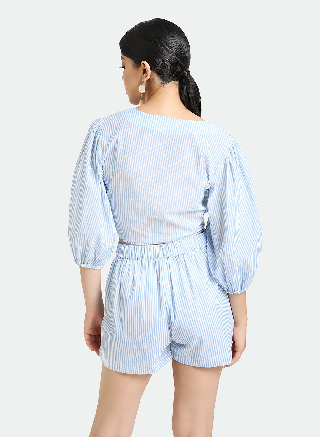 Set Of Cotton Stripped Tie Knot Top With Shorts.