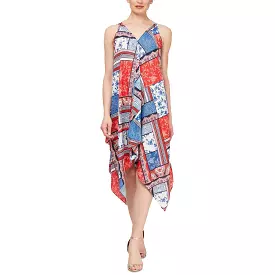 SLNY Womens Printed Tea Length Shift Dress