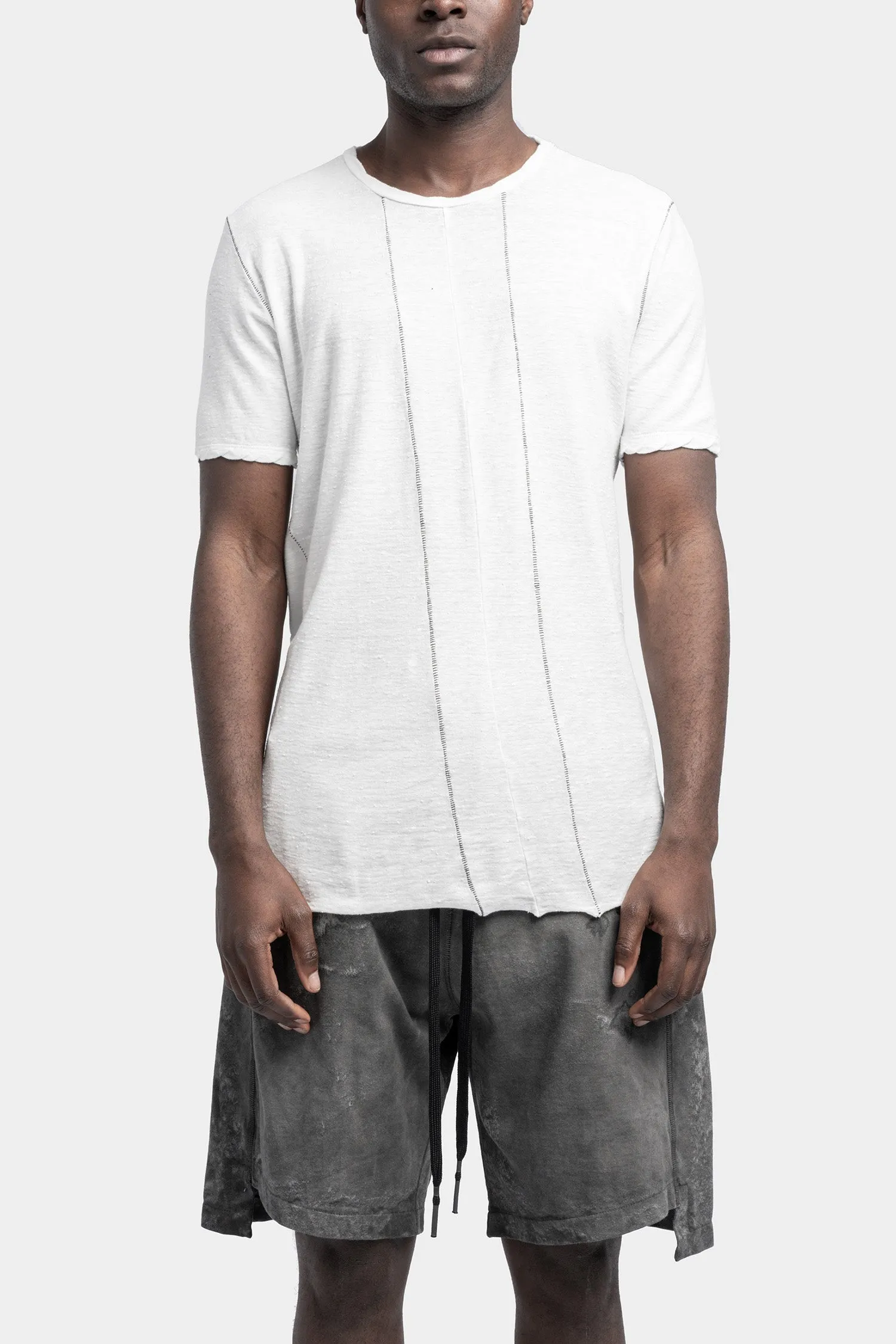 Structured cotton scar stitch tee, White