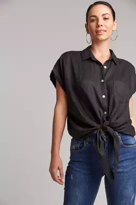 Studio Tie Front Linen Shirt - Black