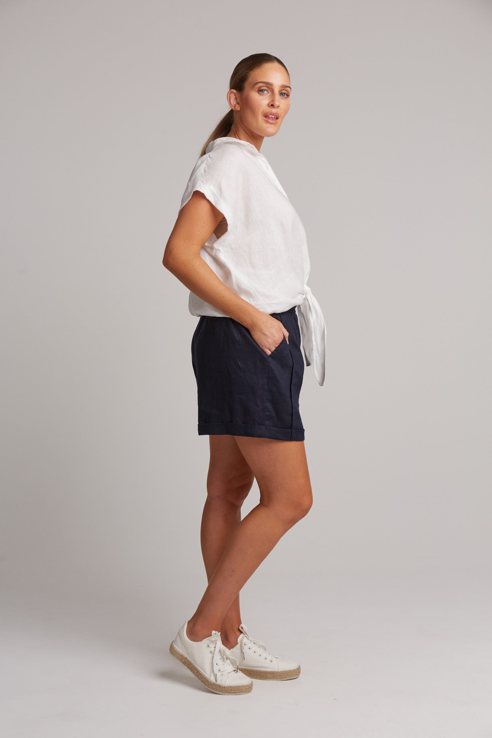 Studio Tie Front Linen Shirt - White