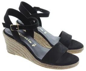 TAMARIS Ladies 28300 Wedge Sandals In Black