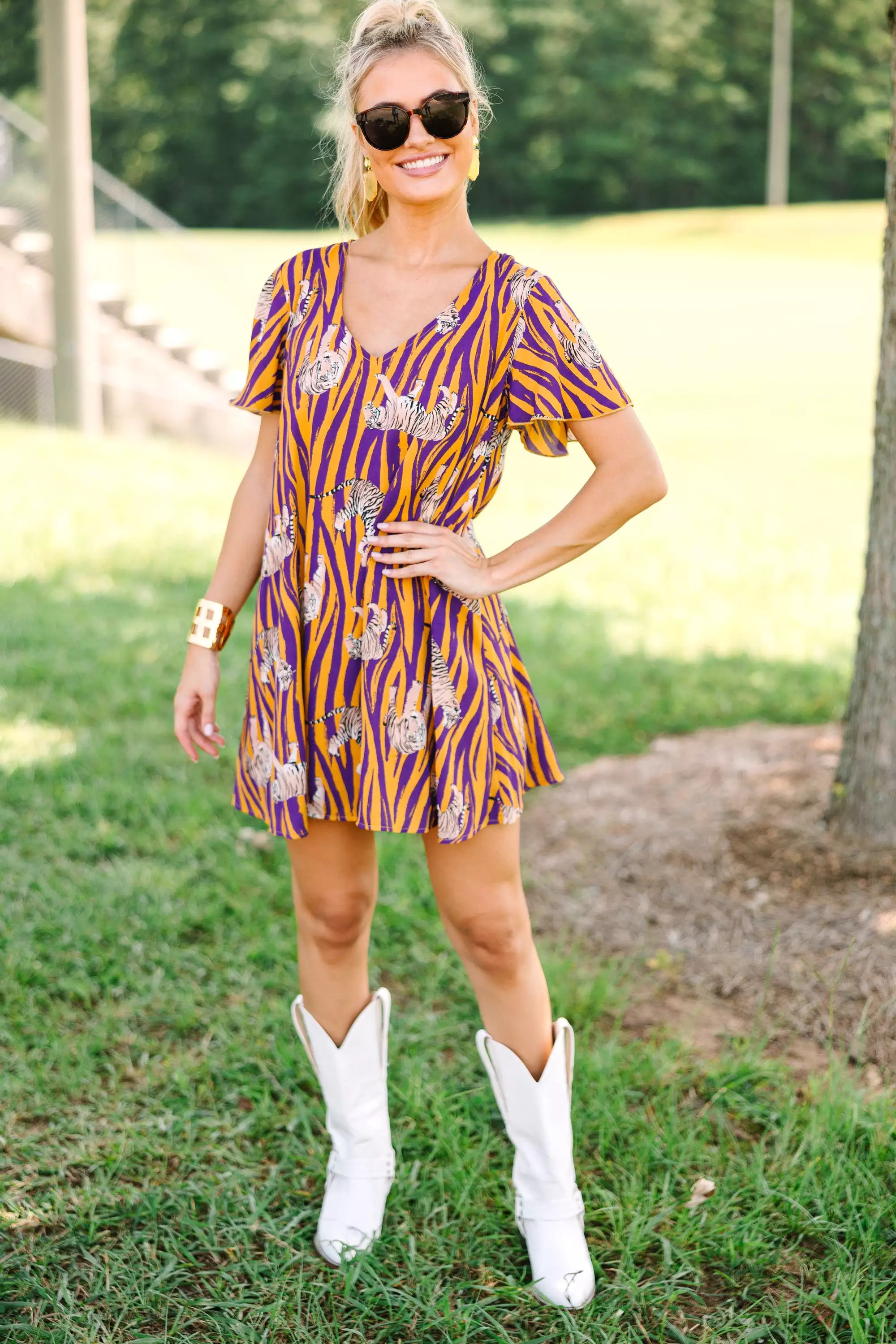 The Kinsley Yellow and Purple Shift Dress