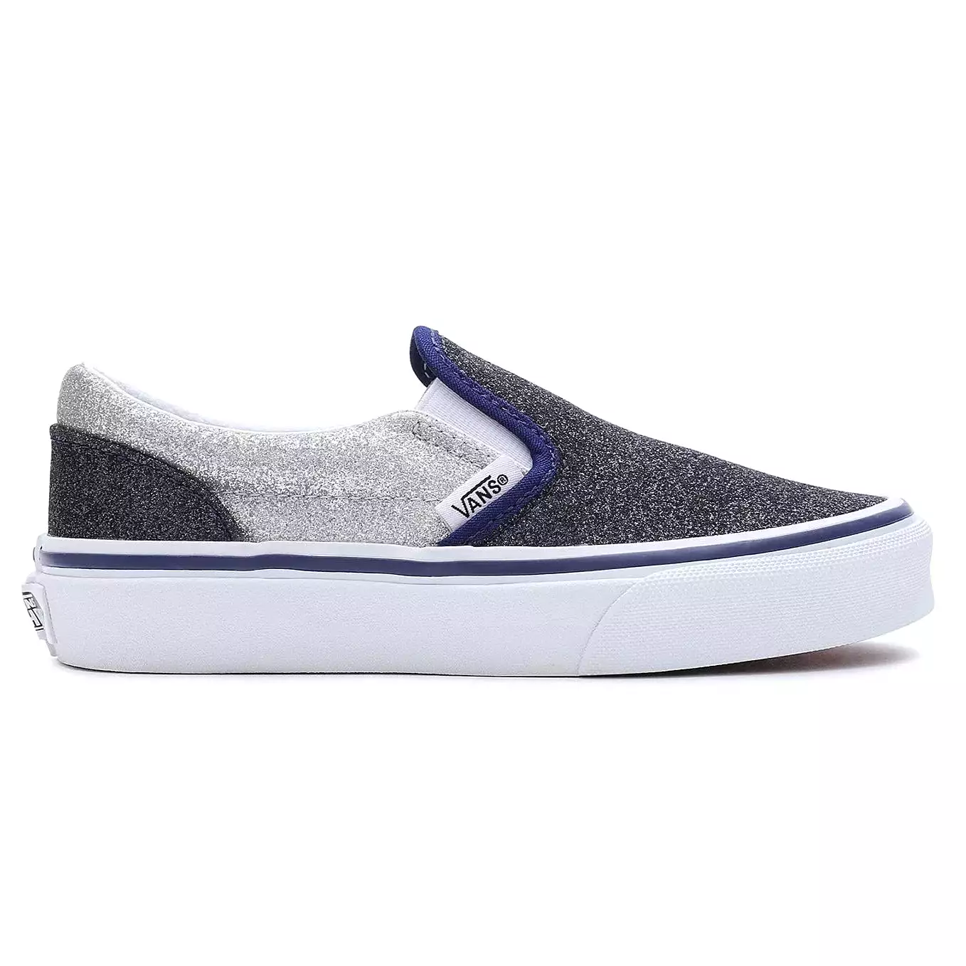 VANS Glitter Silver/Navy 2 Tone Classic Slip-On Children's Sneaker