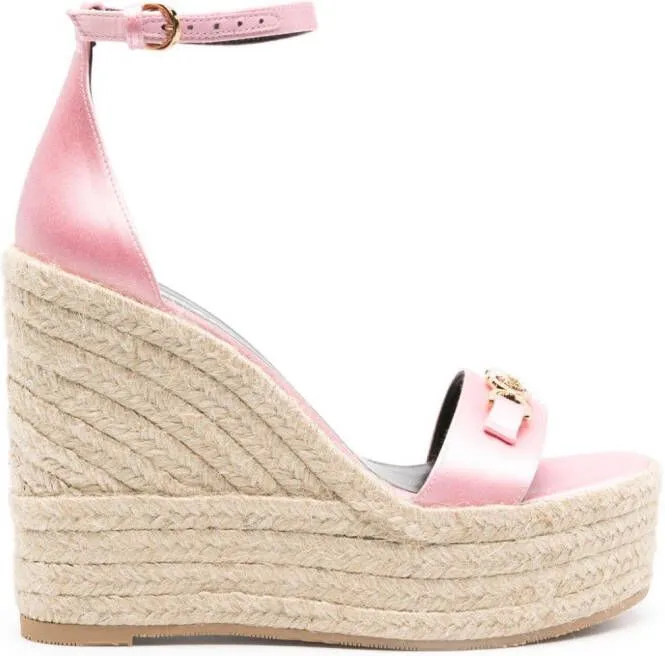 Versace 120mm Medusa '95 satin wedge sandals Pink