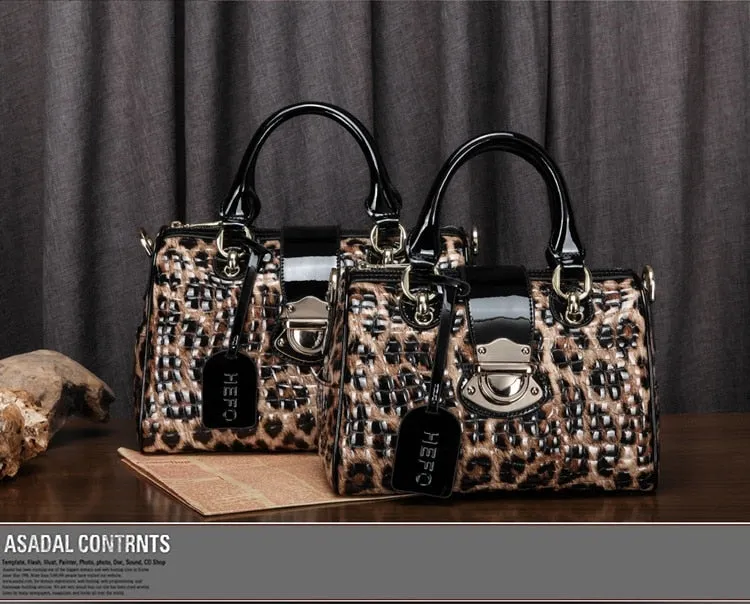 Women's Cowhide Leather Leopard Print Portable Messenger Handbag