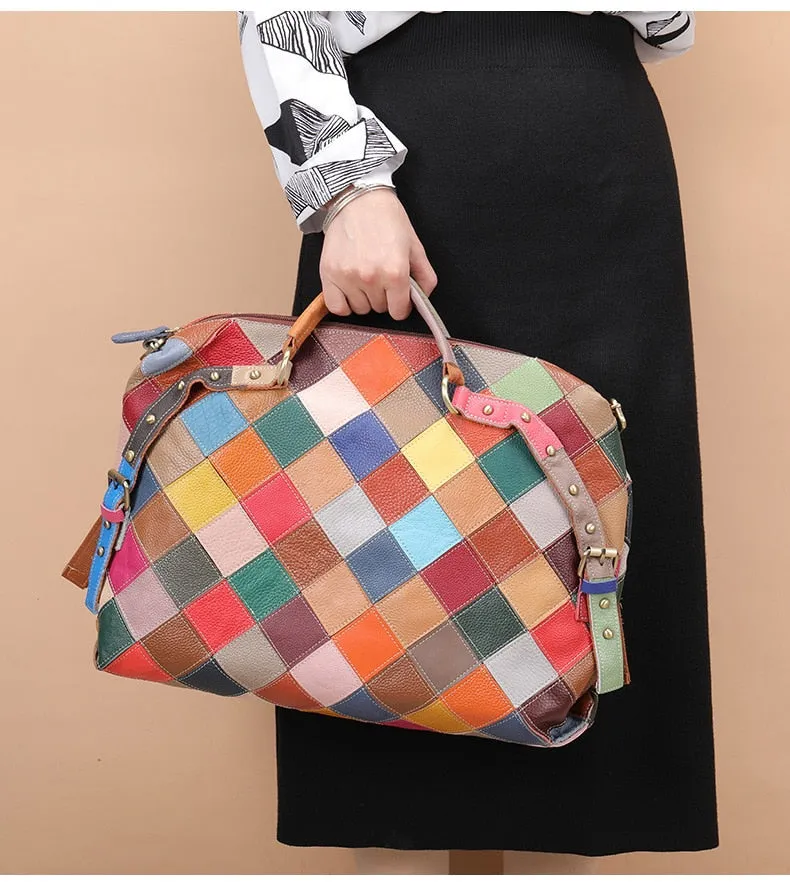 Women's Genuine Leather Geometric Pattern Shoulder Messenger Handbag