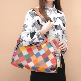 Women's Genuine Leather Geometric Pattern Shoulder Messenger Handbag