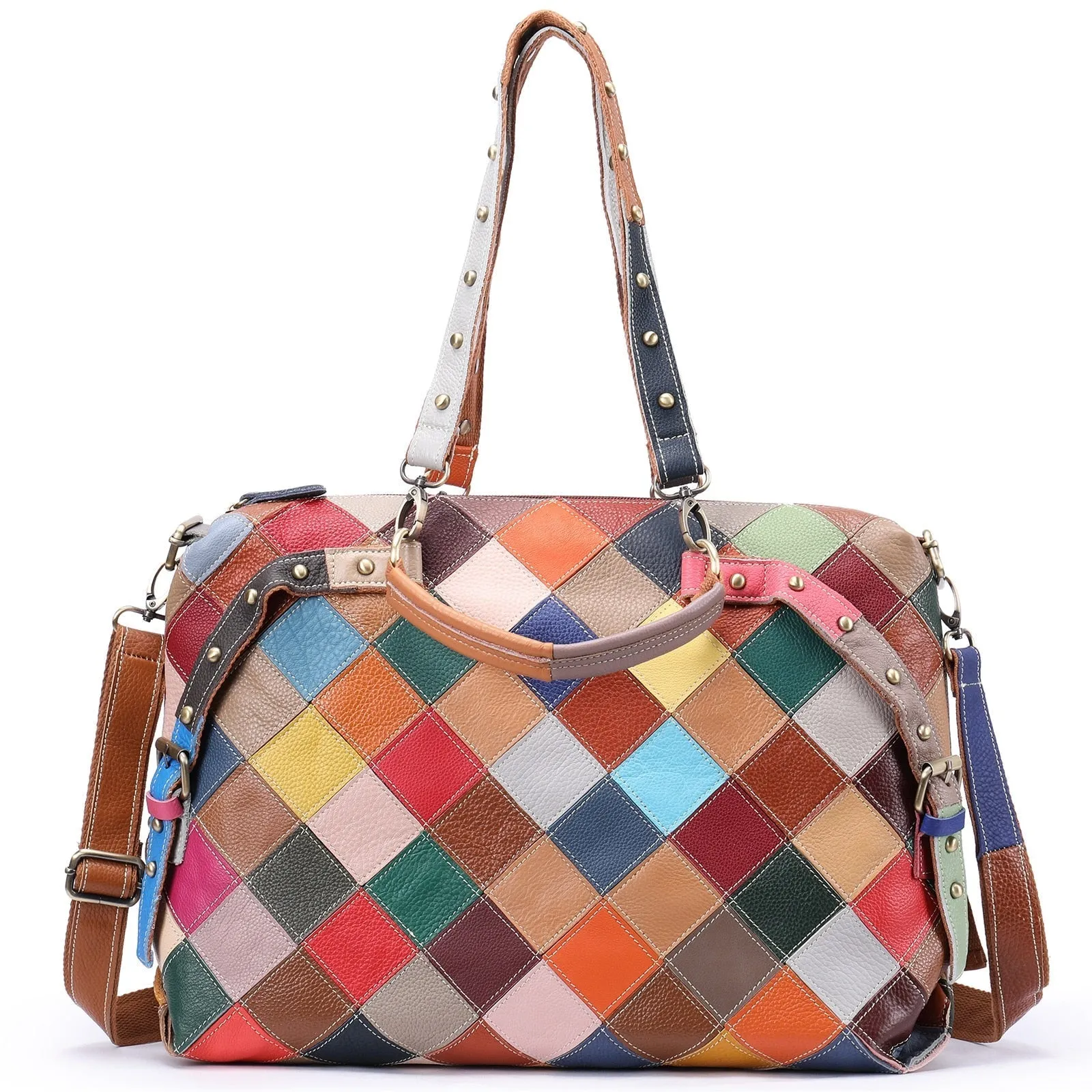 Women's Genuine Leather Geometric Pattern Shoulder Messenger Handbag