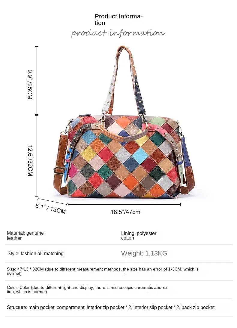 Women's Genuine Leather Geometric Pattern Shoulder Messenger Handbag