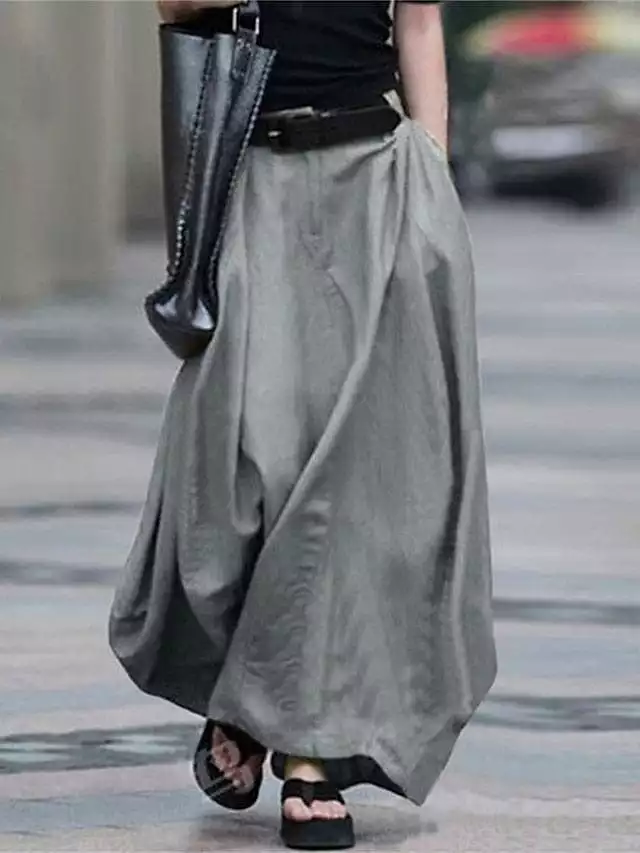 Women's High Waist A-Line Maxi Skirt with Pockets