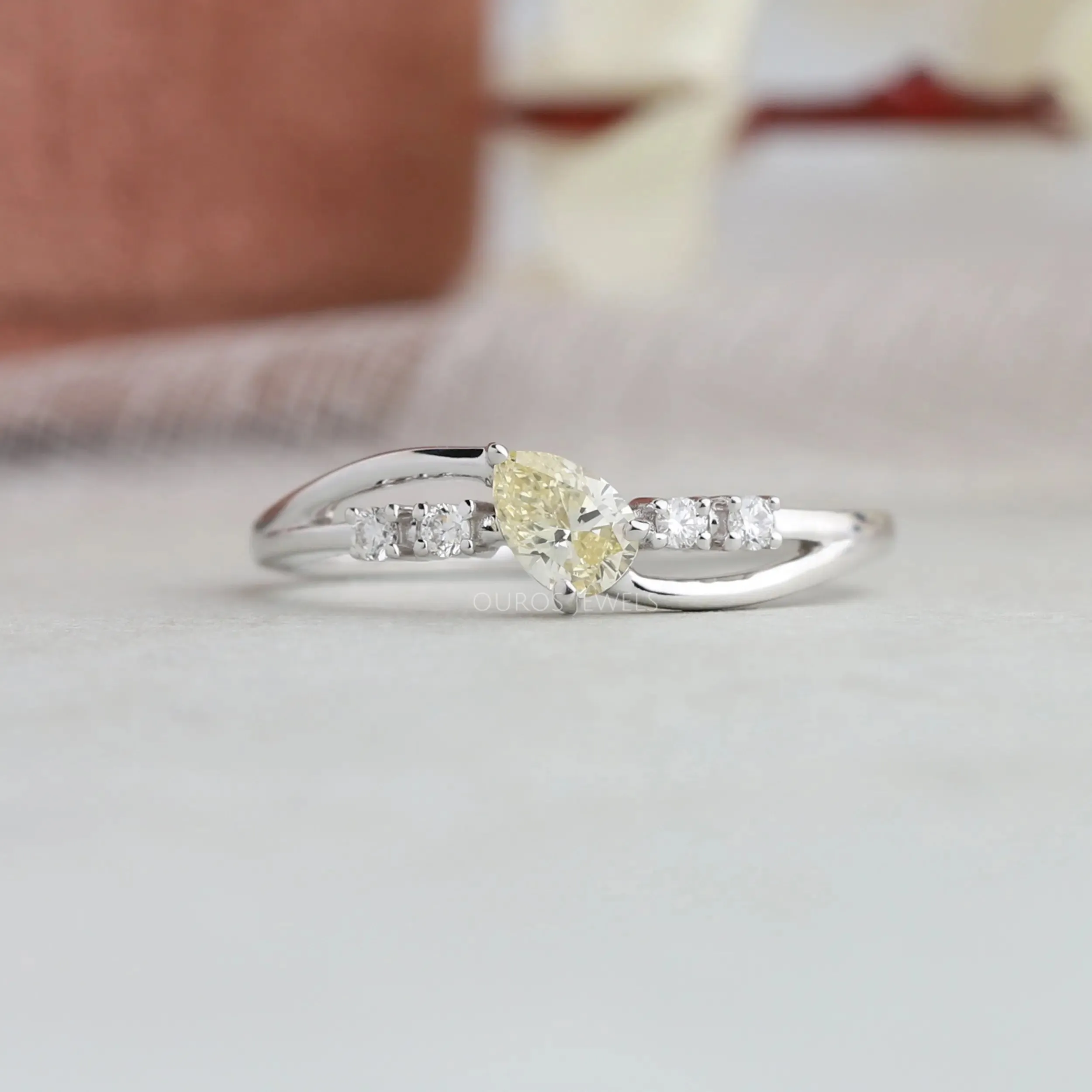 Yellow Pear Diamond Dainty  Rings